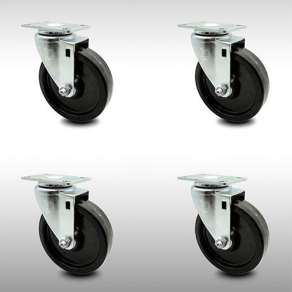 5 Inch SS Phenolic Wheel Swivel Top Plate Caster Set